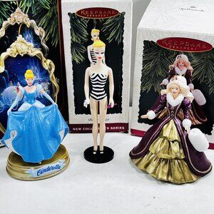 HALLMARK Keepsake HOLIDAY BARBIE 1996 Debut 1994 Cinderella ORNAMENT Lot of 3